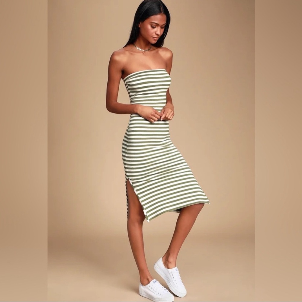 RVCA Green and White Strapless Dress